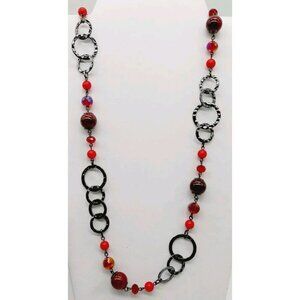 Premium Designs Cranberry Color Beads Necklace Chain Metal Red Black